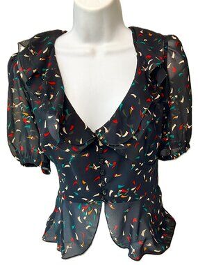 Axara Paris Sheer Ruffle Peplum Blouse Size 42 France